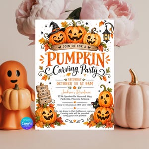 Inbjudan till Halloweenpumpaskärning, Pumpaskärningsinbjudan, Halloweenfestinbjudan