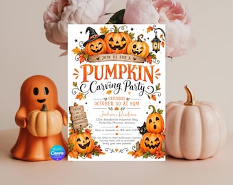 Einladung zum Kürbisschnitzen an Halloween, Einladung zur Kürbisschnitzparty