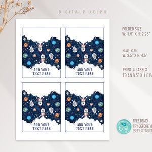 Editable Outer Space Food Label, Outer Space Birthday Party Food Tent ...