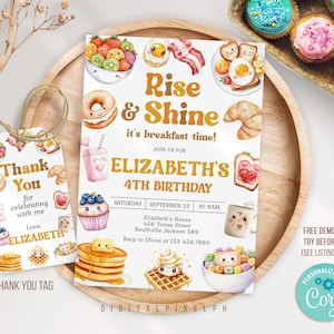 Editable Breakfast Birthday Invitation template, Brunch Birthday Invitation, Breakfast Invitation, Brunch invitation, DPH