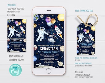 Outer Space Phone Birthday Invitation Template, Outer Space Electronic Invitation, Electronic Invite, Phone Invite