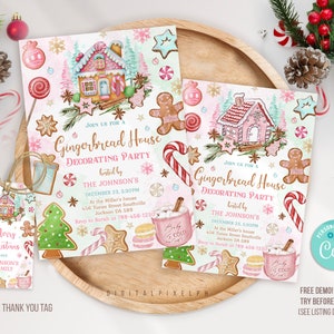 Editable Christmas Party Invitation, Christmas Gingerbread House Decorating Party Invitation, Christmas Gingerbread House Invitation