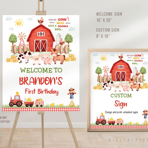 Editable Farm Birthday Welcome Sign Template, Farm Birthday Custom Sign Template, Farm Welcome Sign, Farm Custom Sign