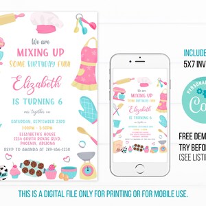 Editable Baking Birthday Party Invitation, Baking Party Invite, Cooking ...