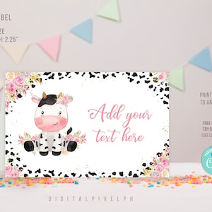 編集可能な Holy Cow フードラベル、Holy Cow バースデーパーティーフードテントカード、Holy Cow フードテントラベル