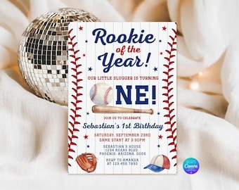 Baseball Birthday Invitation Template, Rookie of the Year Birthday Invitation, Sports Ball Invitation (Digital Download)