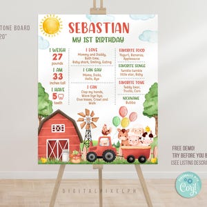 Plantilla editable de póster de hito de cumpleaños de granja, póster de hito de cumpleaños de corral de granja, póster de tablero de hito de granja