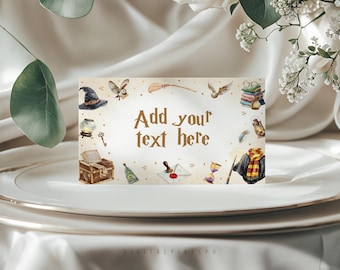 Wizard Witches Food Label Tent Cards, Magical School Wizardry Food Label Tent Cards, Canva Template (Digital Download)