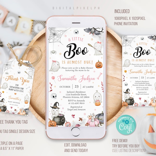 Editable Halloween baby shower Electronic Invitation Template, Halloween baby shower Phone Invitation, Halloween baby shower Invitation