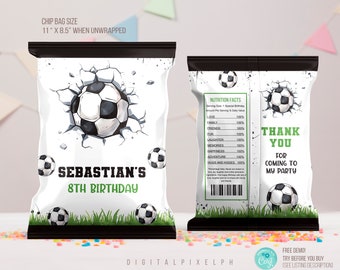Editable Soccer Birthday Chip Bag Wrapper (Digital Download)