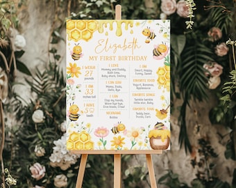 Honey Bee Birthday Milestone Poster Template (Digital Download)