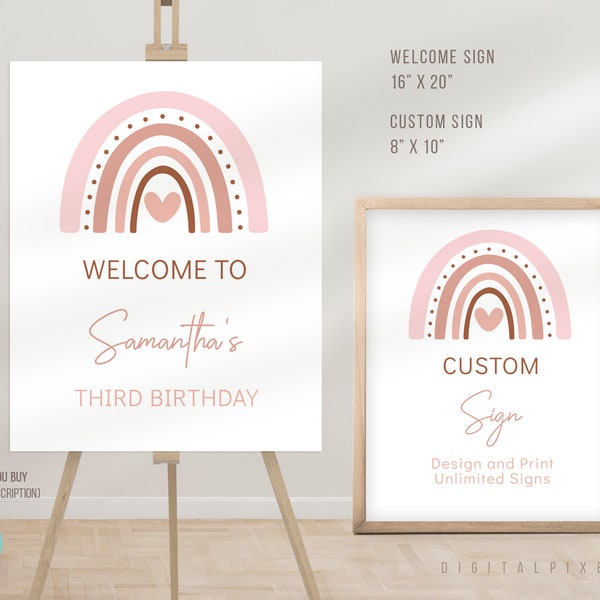 Editable Boho Rainbow Birthday Welcome Sign Template, Boho Rainbow Birthday Custom Sign Template, Boho Rainbow Welcome Sign,