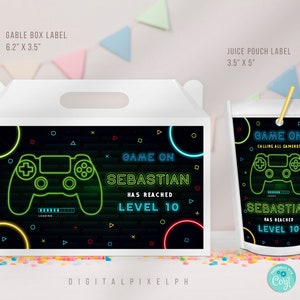 Editable Video Game Capri Sun Labels, Video Game Juice Labels, Video Game Gable Box Favor Label, Video Game Gable Box Favor Label, DPH