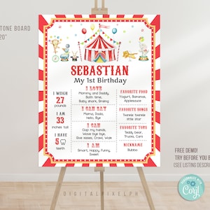 Modèle d'affiche modifiable d'anniversaire de cirque, affiche d'étape importante de cirque, affiche de panneau d'étape importante de cirque, MITMS
