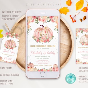 Editable Pumpkin Birthday Electronic Invitation, Fall Pumpkin Phone Invitation, Autumn Birthday Phone Invitation