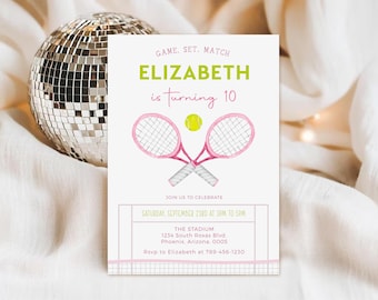 Sjabloon voor een tennisverjaardagskaart, zomersporten, bedankkaartjes voor tennis, MNLs (digitale download)