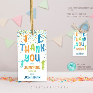 Editable Jump thank you tags, Jump thank you tags, Jump Party Favor Tag