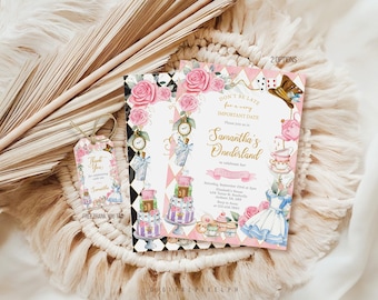 Alice in Wonderland Birthday Invitation Template, Editable (Digital Download)