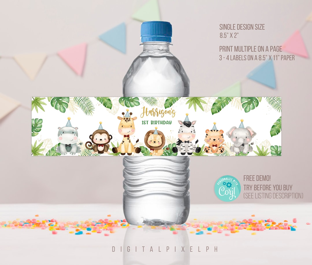 Editable Safari Water Bottle Label, Safari Label, Safari Animals Water ...