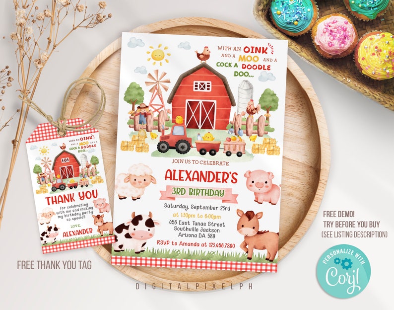 Farm Birthday Party Invitation Template Farm Animals Birthday Etsy