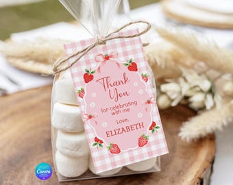 Strawberry Thank You Tags, Strawberry Favor Tags, Canva Template (Digital Download)