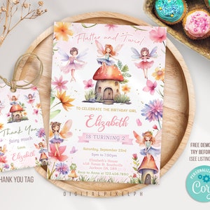Editable Fairy Birthday Invitation, Fairy Birthday Invitation, Fairy Invitation, Fairy thank you tag, Fairy Invitation, DPH