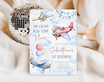 Airplane Birthday Invitation Template, Pilot Theme (Digital Download)