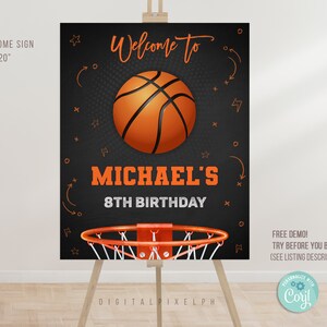 Editable Basketball Birthday Welcome Sign Template, Basketball Custom ...
