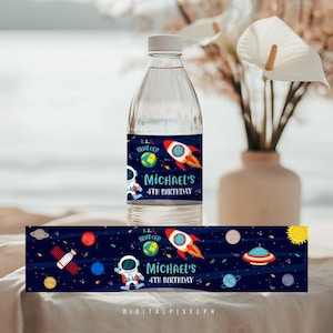 Etiqueta editable para botella de agua del espacio exterior (descarga digital)