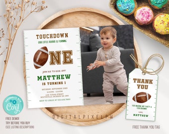 Football Birthday Invitation, Football Birthday Invite, Football Party Invitation, Football Thank you tag, Editable Invitation