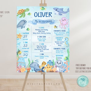 Editable Under The Sea Birthday Milestone Poster, Under The Sea Birthday Milestone Poster, Under The Sea Milestone Board Poster, DPH