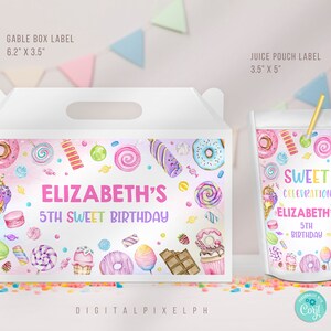 Étiquettes modifiables de bonbons bonbons Capri soleil, étiquettes de bonbons bonbons jus de bonbons, étiquette de faveur boîte bonbons bonbons pignon, étiquette de boîte bonbons bonbons