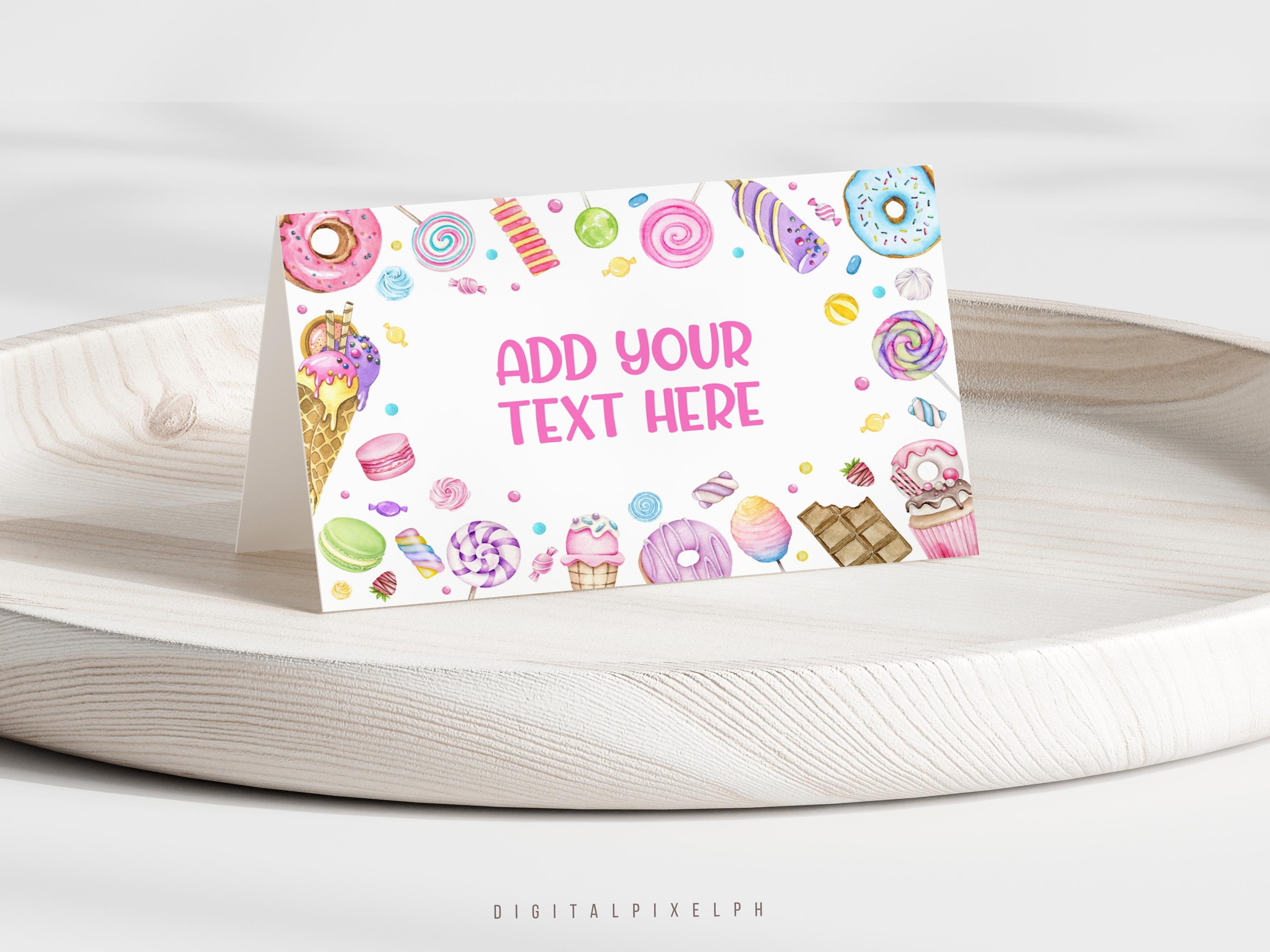 Editable Sweets Food Label, Candy Birthday Party Tent Cards (digital ...