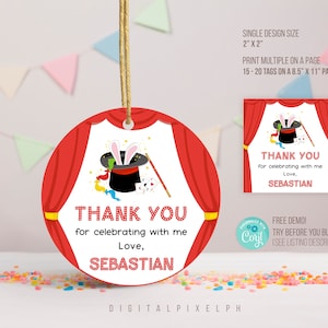 Bewerkbare ronde bedanktags Magic Show, Sticker Magic Show, Vierkante bedanktags Magic Show, Bedanktags Magic Show, MITMS