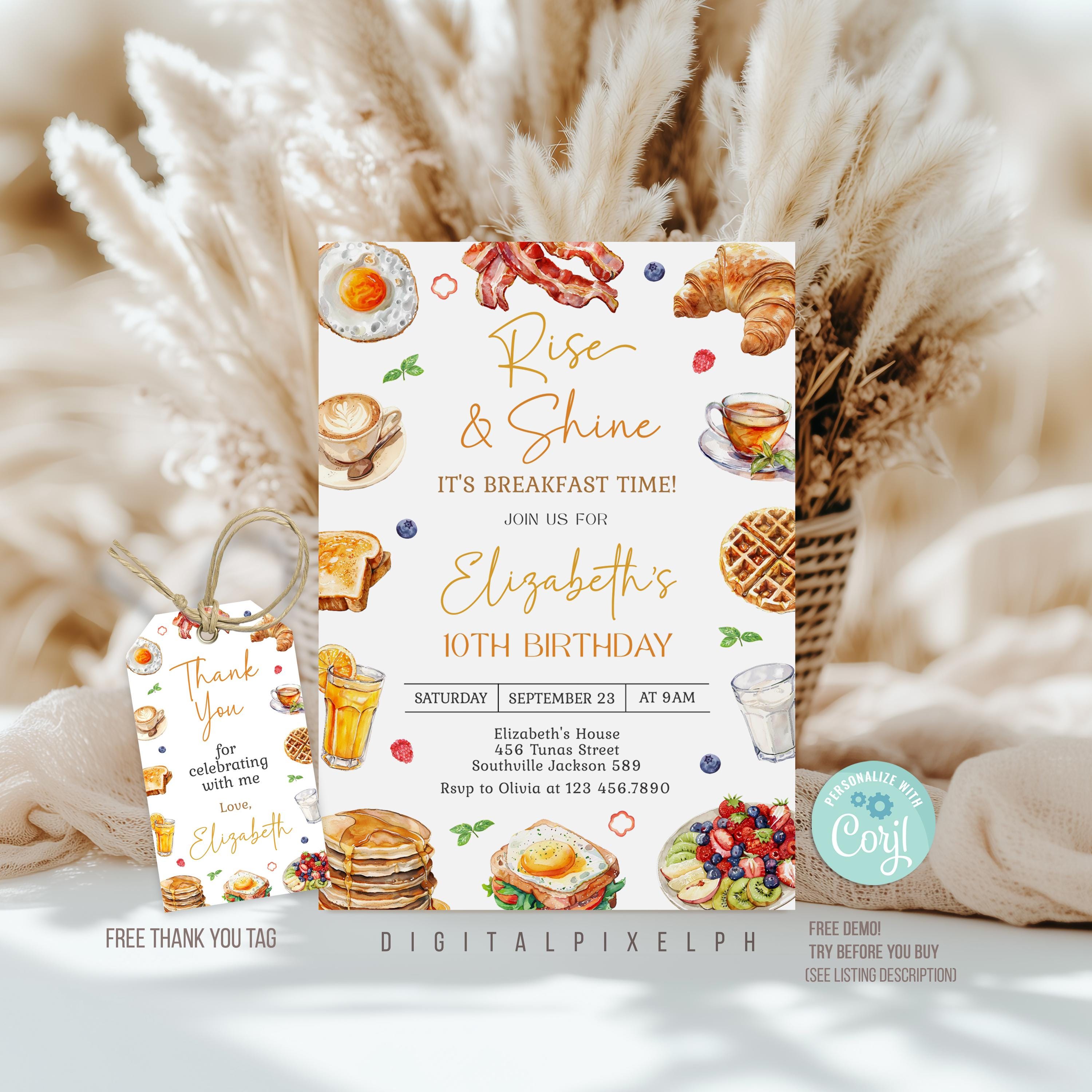 Editable Breakfast Birthday Invitation Template, Brunch Theme (digital ...
