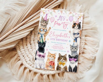 Cat Birthday Party Invitation, Kitten Theme (Editable Template)