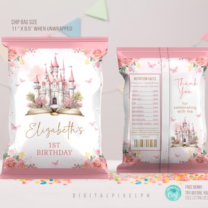 Editable Princess Castle Chip Bag Wrapper (Digital Download)