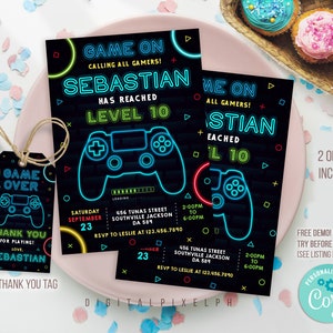 Video Game Invitation, Gaming Party Invitation, Gamer Party Invitation, Video Game Birthday Invitation, Video Game thank you tag