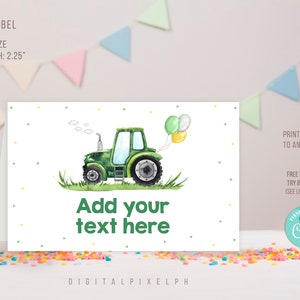 Editable Green Tractor Food Label, Green Tractor Birthday Party Food Tent Cards, Green Tractor Food Tent Label, DPH