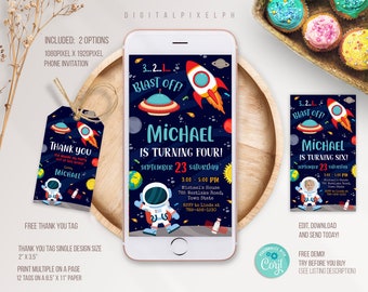 Outer Space Phone Birthday Invitation Template, Outer Space Electronic Invitation, Electronic Invite, Phone Invite