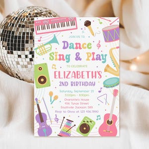 Faire-part d'anniversaire musique, danse, chanter jouer, faire-part d'anniversaire instrument de musique (téléchargement numérique)