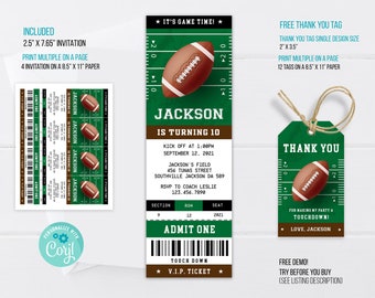 Editable Football Birthday Invitation Template, Football Invitation, Football thank you tag