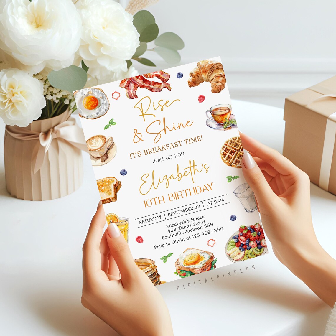 Editable Breakfast Birthday Invitation Template, Brunch Theme (digital ...