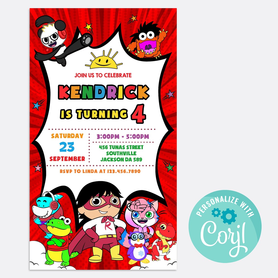 Ryan's World Phone Birthday Invitation Template | Etsy