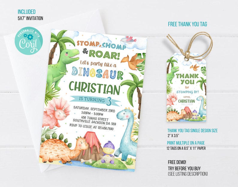 Dinosaur Birthday Party Invitation Template Dinosaur Birthday - Etsy