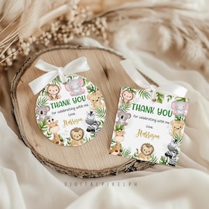 Editable Safari Thank You Tags, Round or Square (Digital Download)