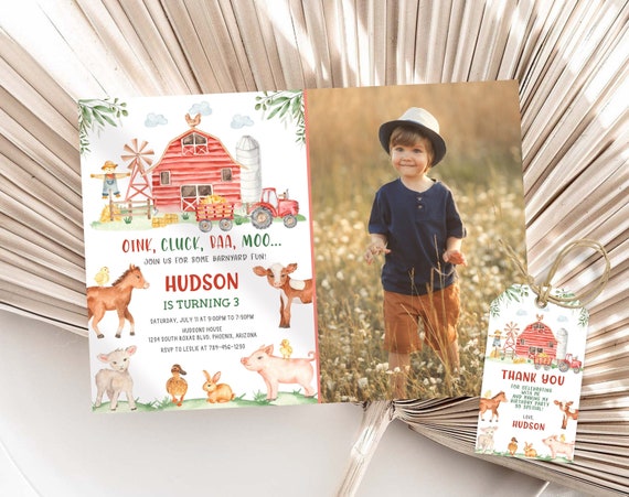Farm Birthday Party Invitation Template With Photo Farm - Etsy