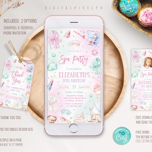 Editable Spa Party Electronic Invitation Template, Spa Party Birthday Phone Invitation, Spa Party Invitation Spa Party Birthday Invitation