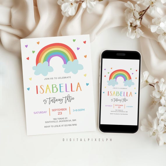 Inviti di compleanno, 25 biglietti di invito arcobaleno tie dye