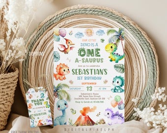 Dinosaur Birthday Invitation Template, One A-Saurus Invite (Digital Download)
